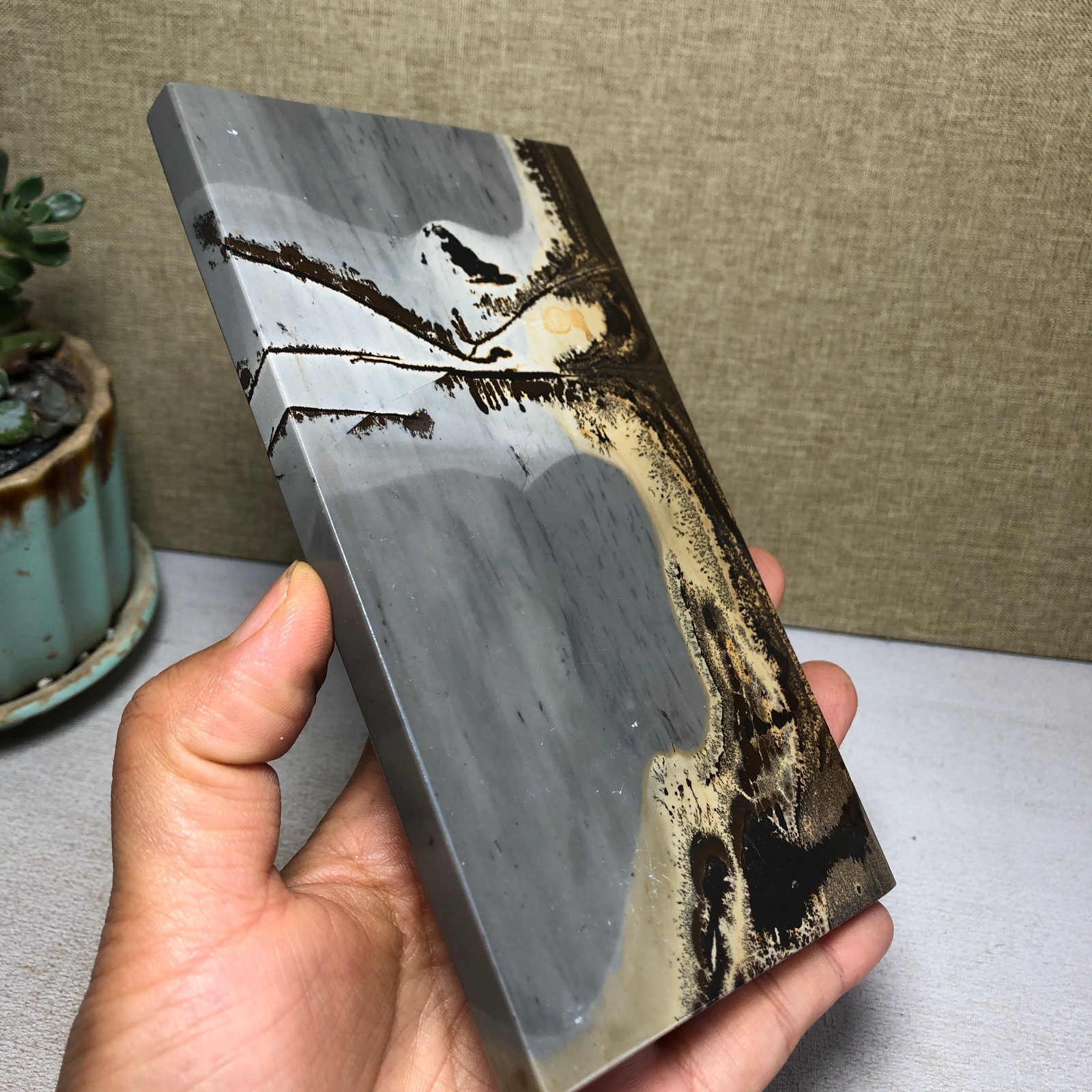 Natural Chinese painting stone crystal ornaments pictographic landscape A5053