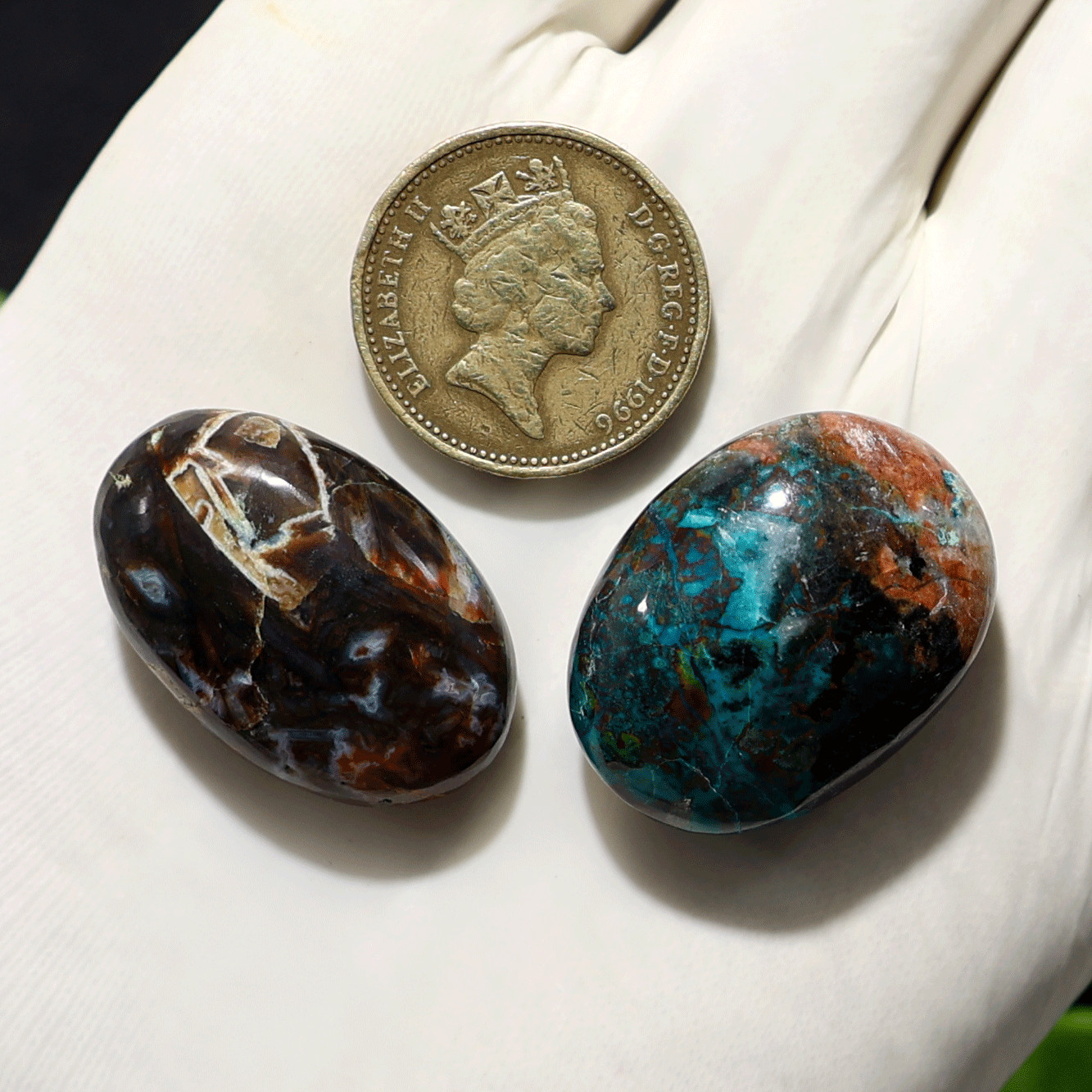 Earth & Ocean Pocket Pair • Turkish Agate & Azurite Palmstones Natural Crystals