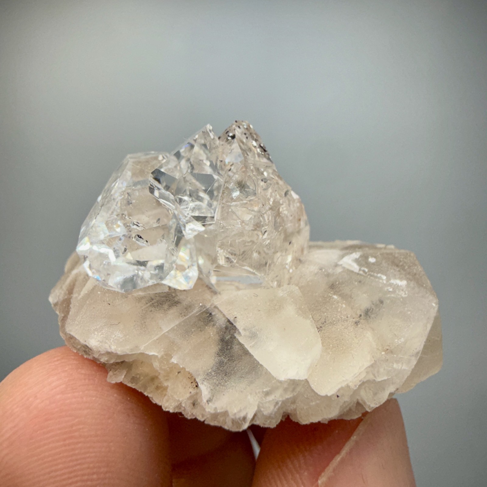 Herkimer Diamond Gem Cluster Perched on Calcite Crystals, Unique + 100% Natural!