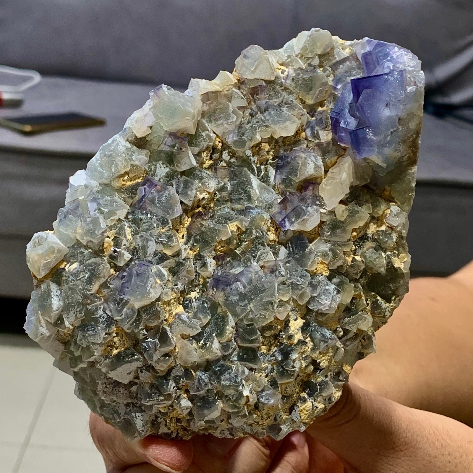 1.28LB Rare transparent Purole green fluorite mineral crystal sample/China