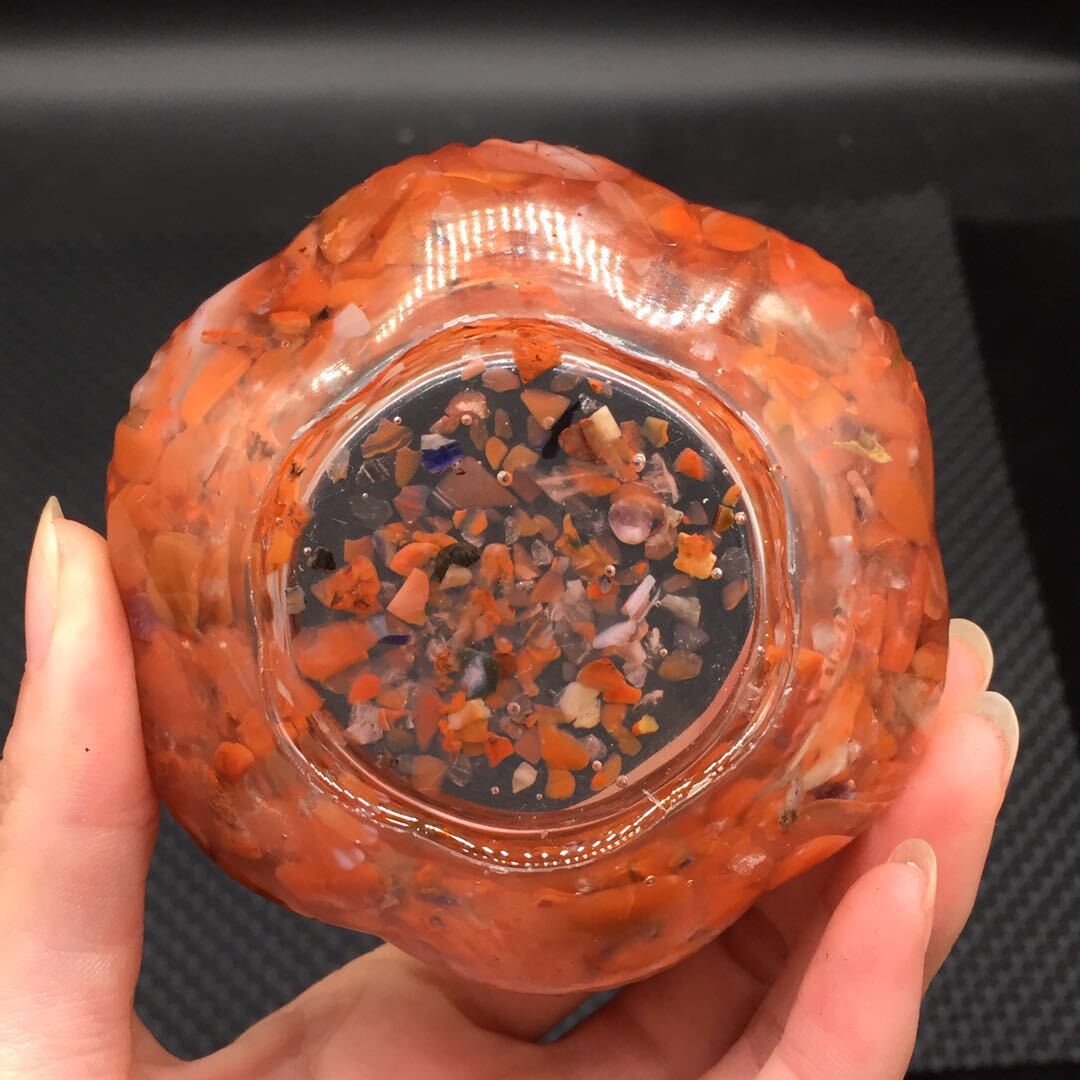Natural Agate Stone Quartz Crystal Chips Resin-filled Lotus Bowl Healing Decorat