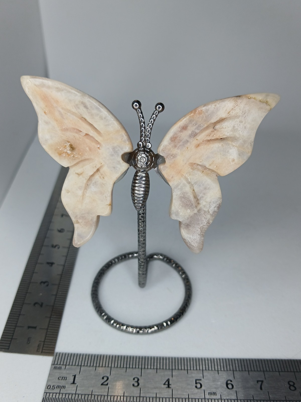 Moonstone Carved Crystal Butterfly Wings Stand Decorative Collectable