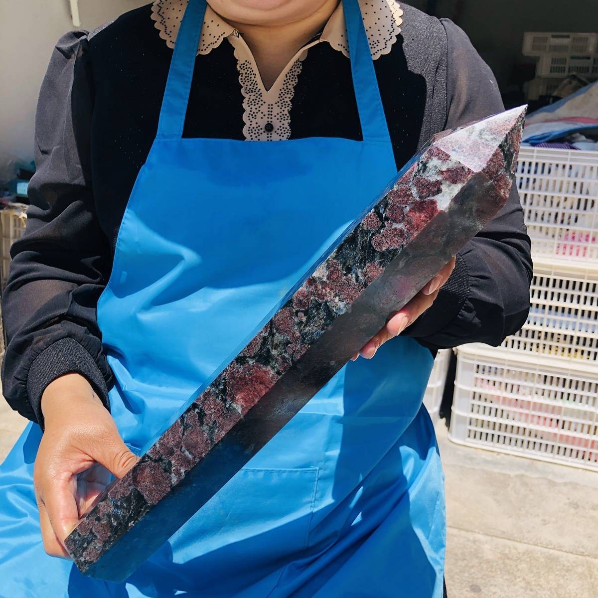 8LB Natural garnet crystal obelisk quartz crystal energy column Reiki healing