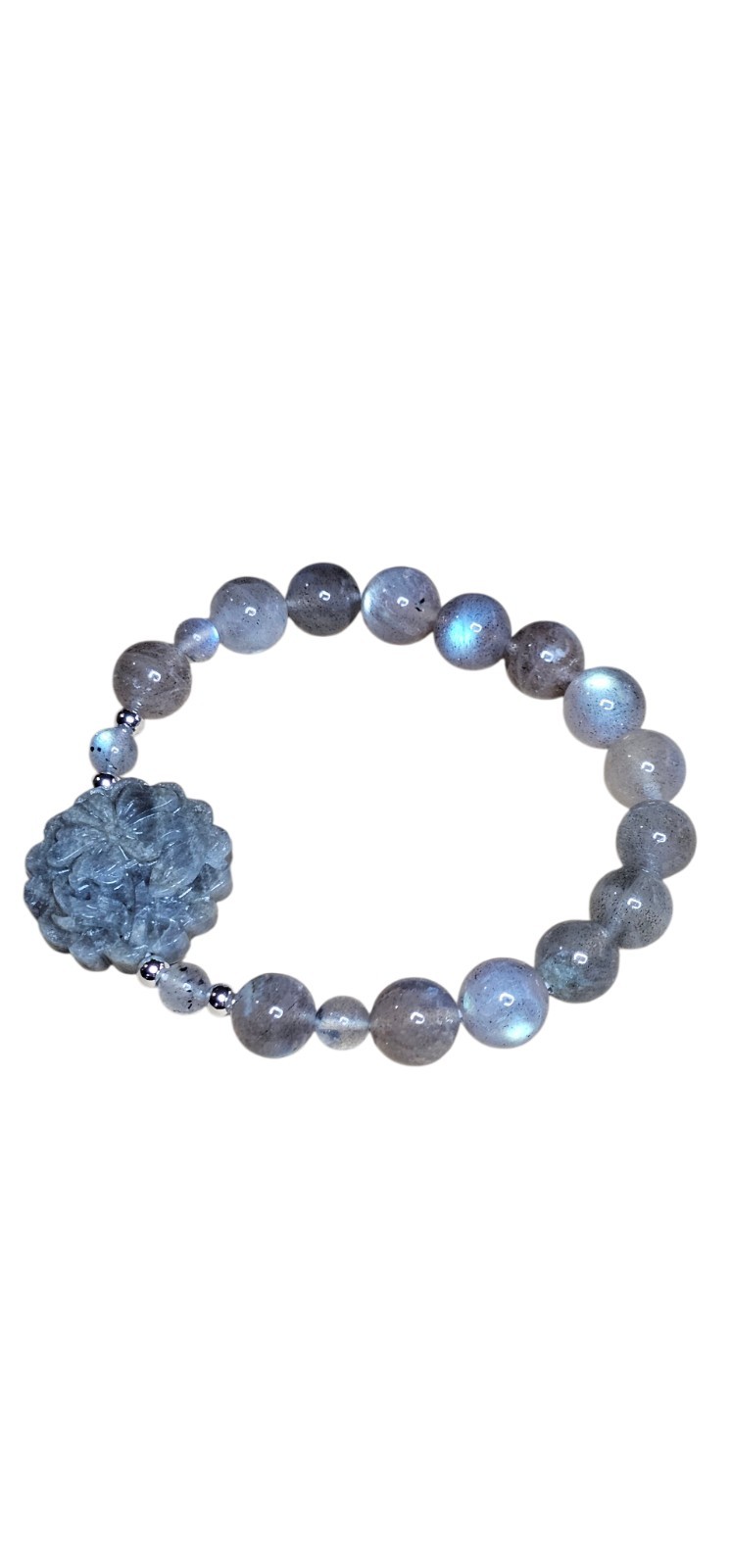 Natural Labradorite 10mm Bracelet With a 26mm Labradorite Flower