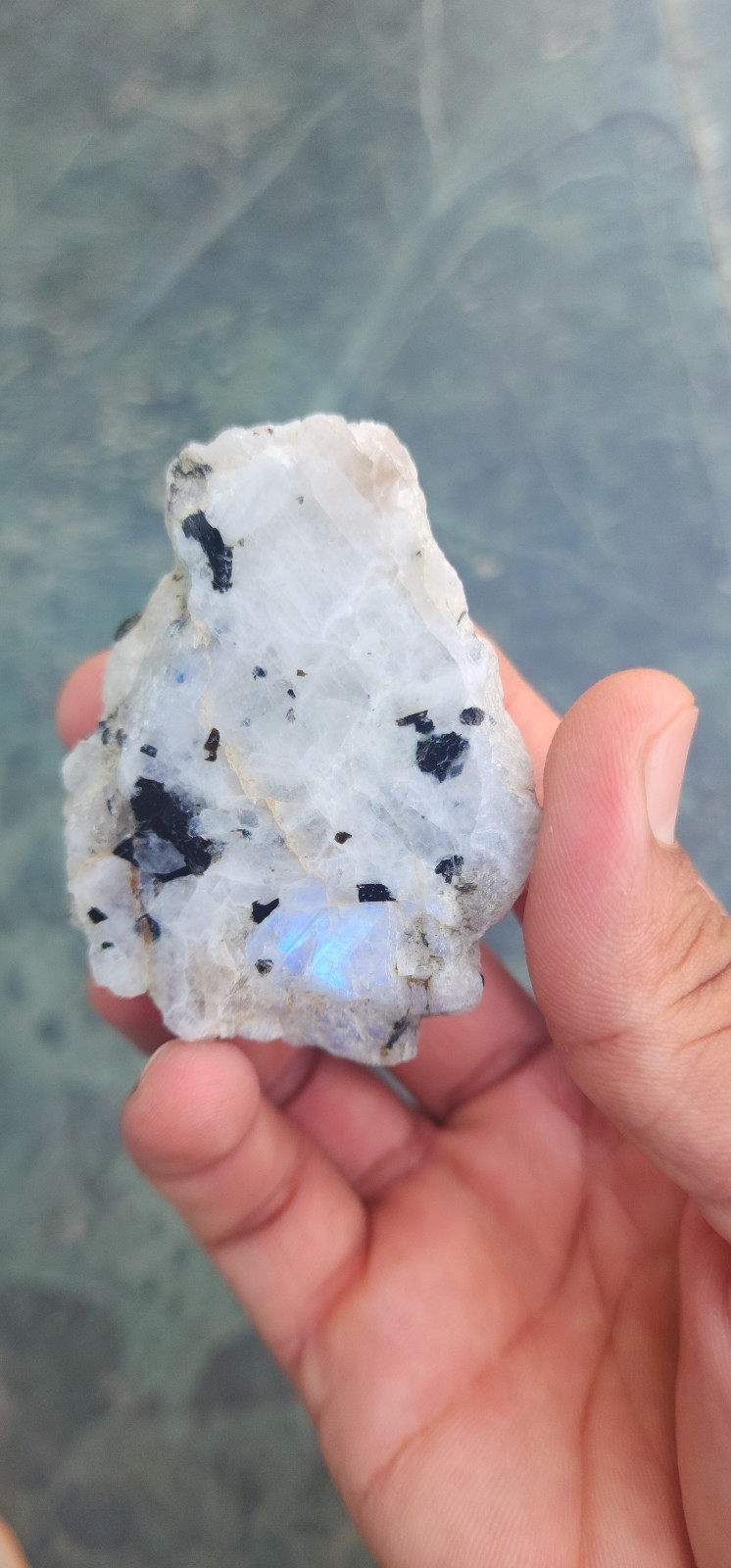 Natural AAA Full Flashy Indian Rainbow Moonstone Raw Specimen One Side Polish