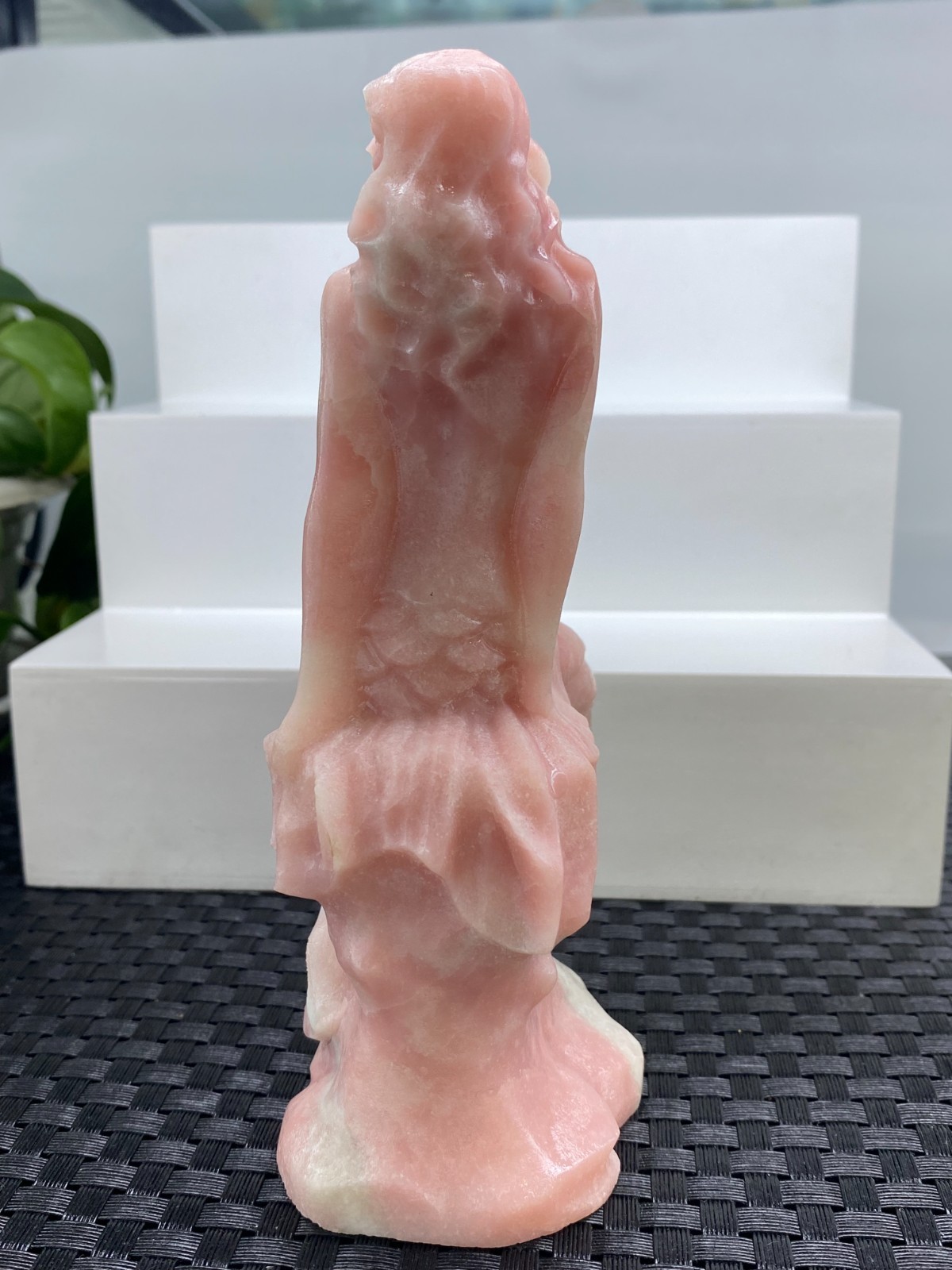 6.2” Natural Pink Opal mermaid skull Carved Quartz Crystal reiki healing gift
