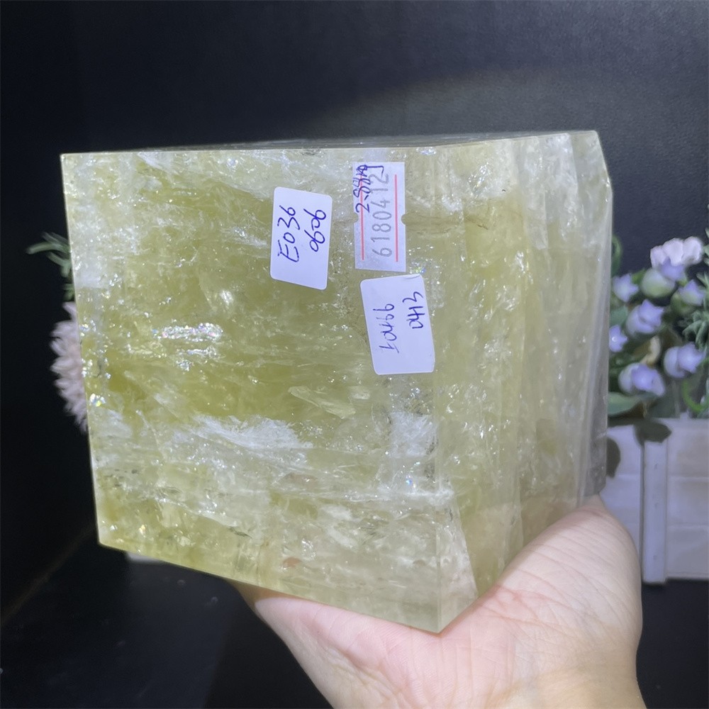 6.3LB 4″Natural A+Citrine Cube Square Carving Crystal Quartz Rainbow Reiki Decor