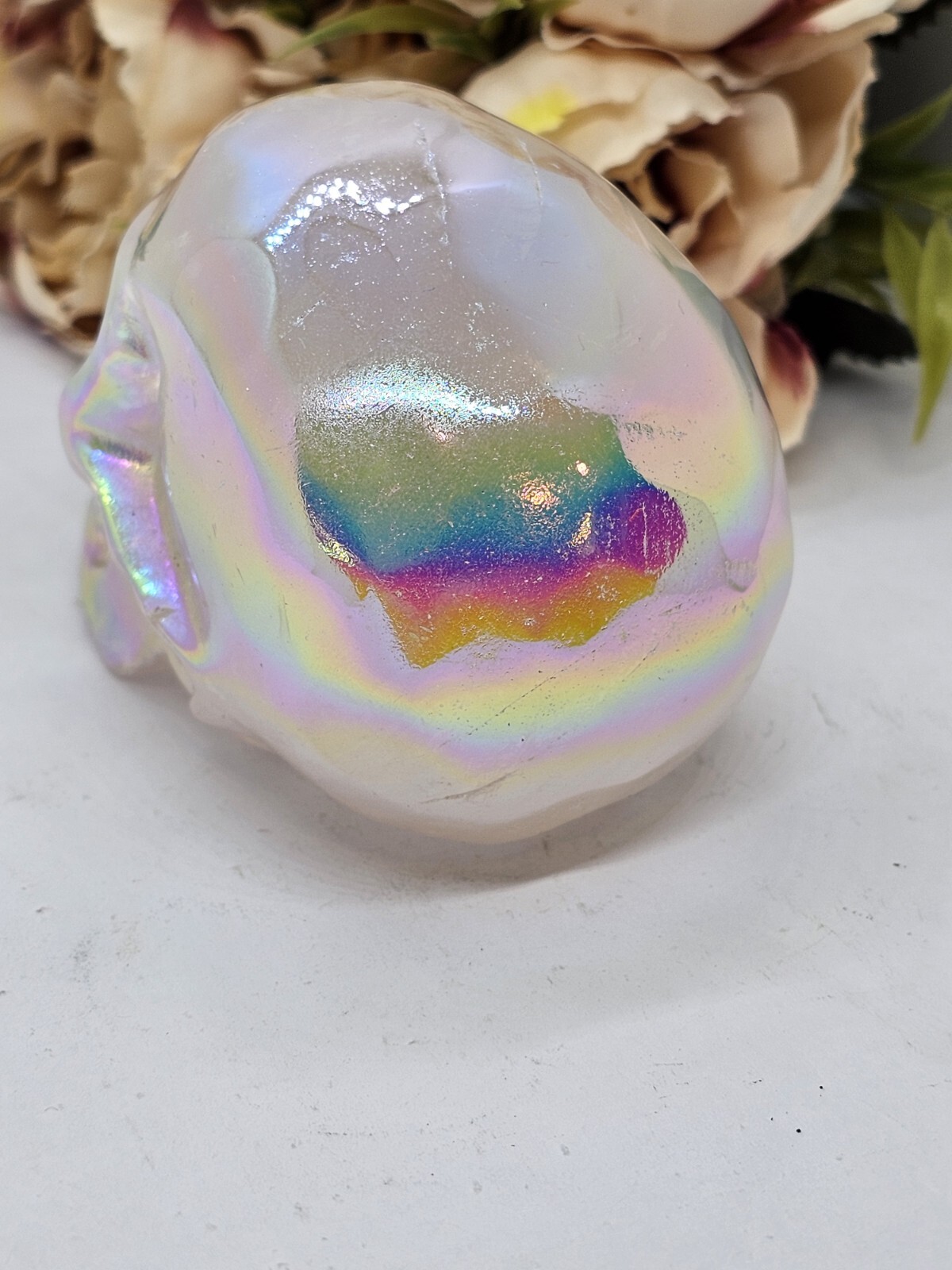 *SALE* Angel Aura Rose Quartz Rainbow crystal Skull 281g 5x7x4.8cm