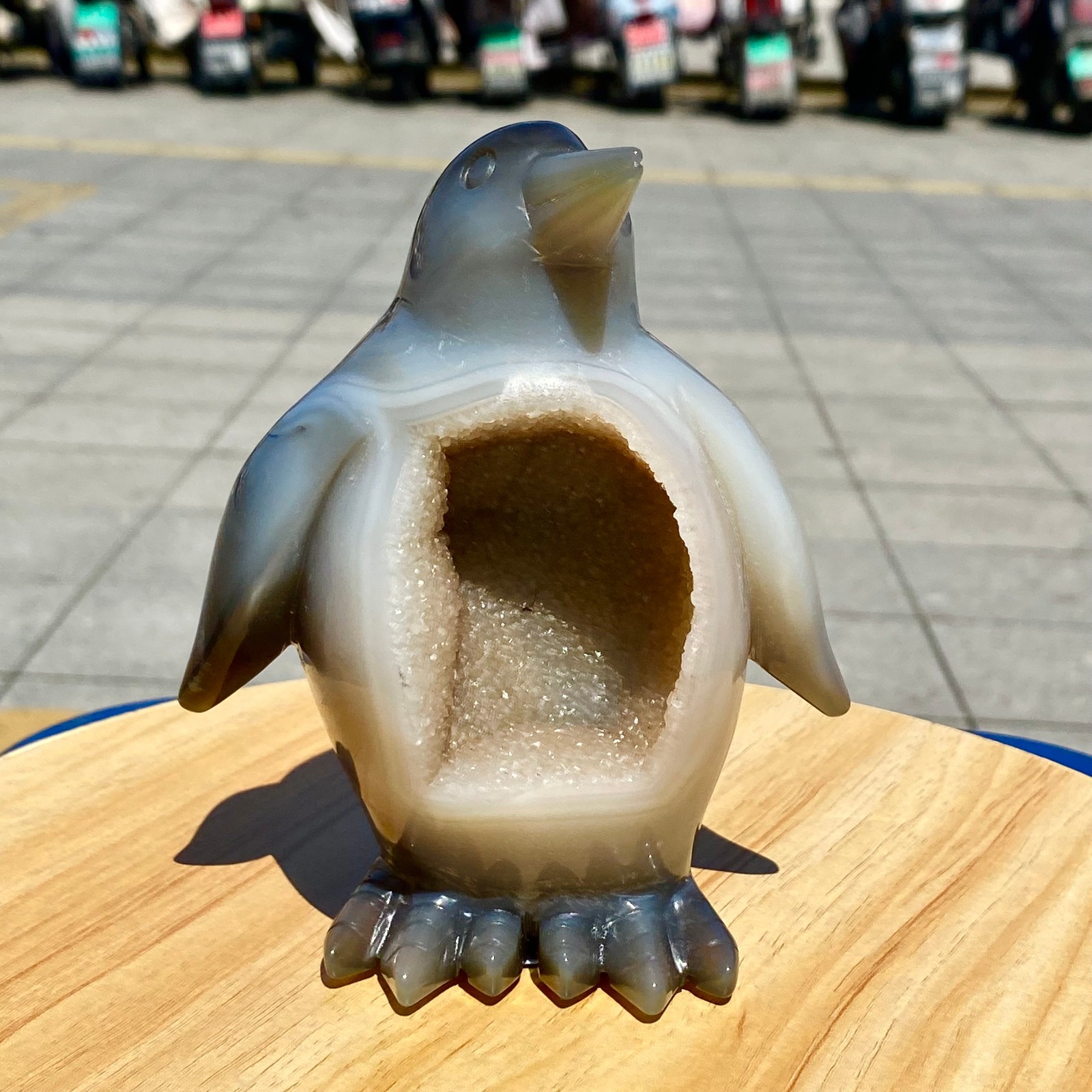 1.74LB Natural Agate Hand Carved Penguin Figurine, Cute Crystal Animal Statue