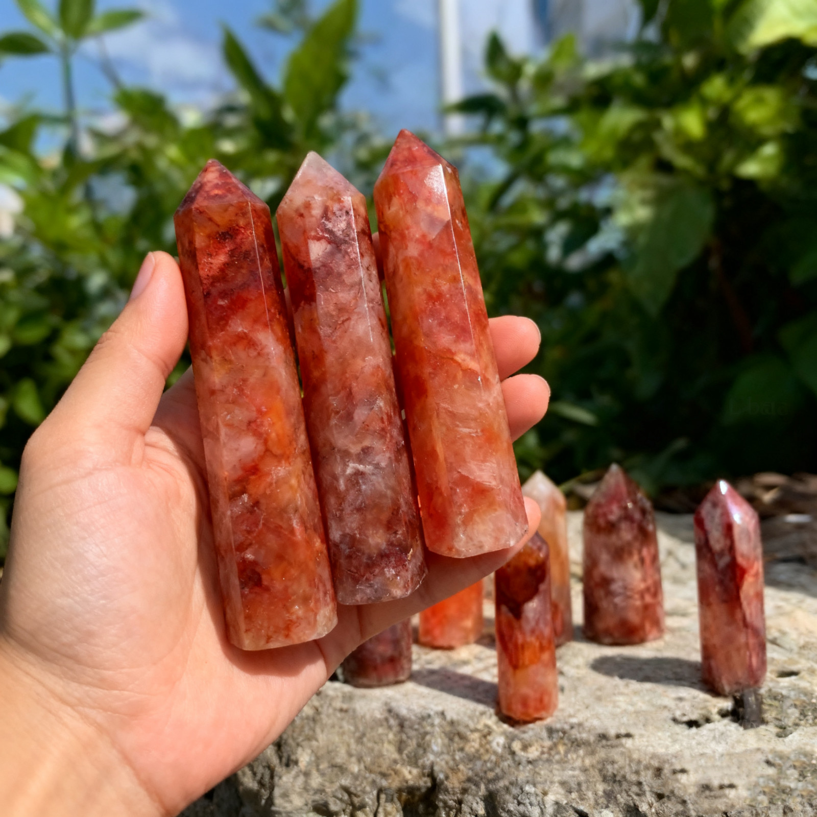 Natural Fire Quartz Tower Points, Crystal Healing Obelisk Wand, Spiritual Gift