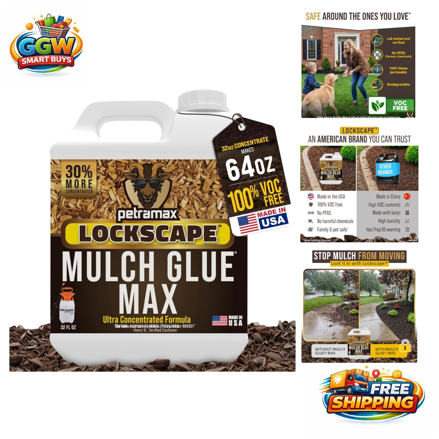Max Lockscape Mulch Glue – 32 Oz 3X Concentrated & Pet Safe Landscape Adhesive