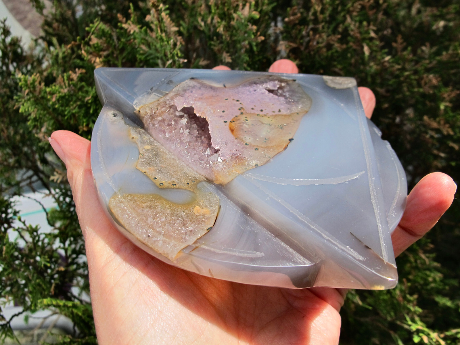 Agate Amethyst Druzy Triangle Circle & stand Crystal Healing Natural Polished