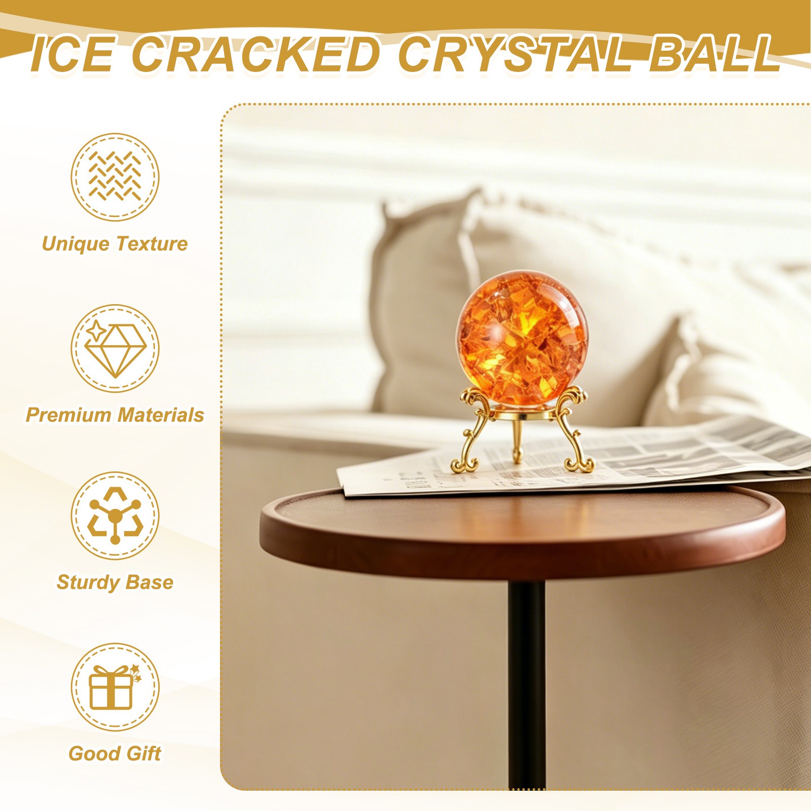 50mm Round Crystal Sphere with Stand Gift Box Packaging Included, Purple