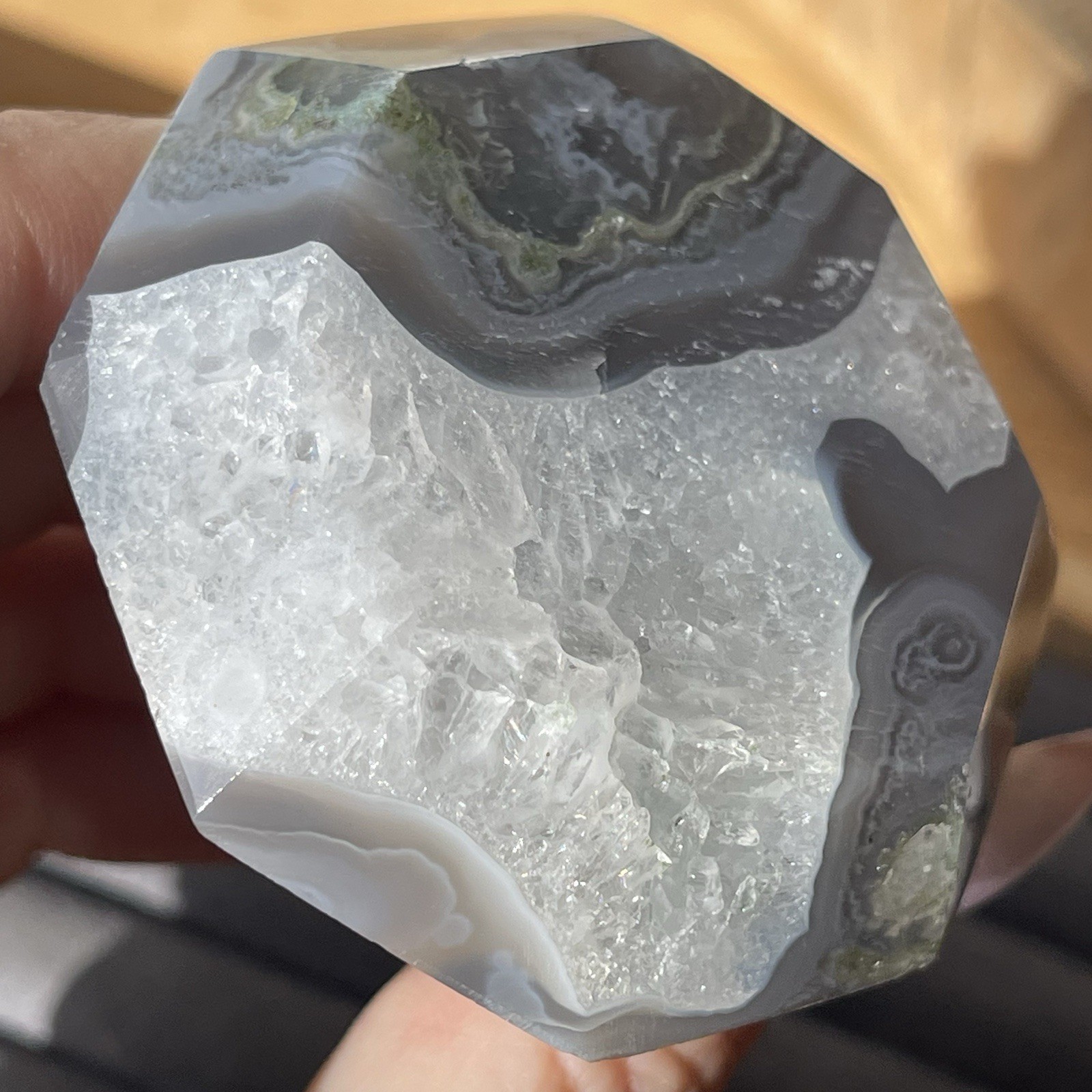 Natural Green Moss Agate Diamond w/ Chalcedony Quartz • Crystal Stone Home decor