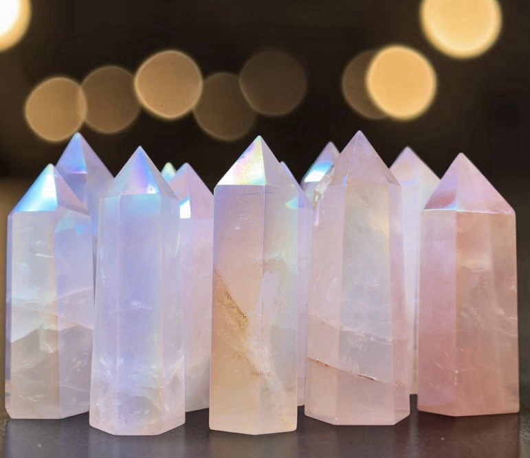 Wholesale 12pc Lot Titanium Angel Aura Rose Quartz Crystal Towers Over 2lbs