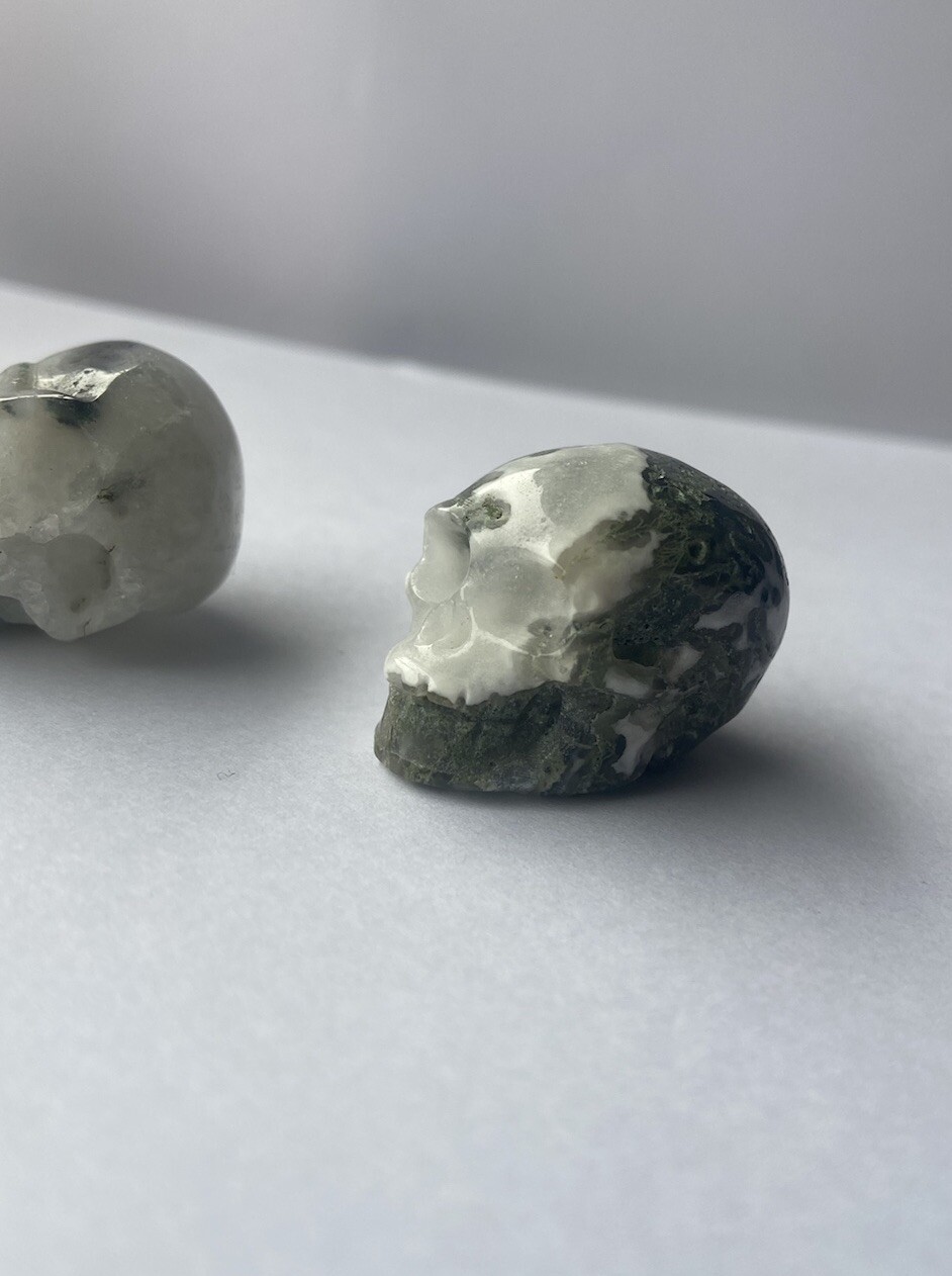 Green Moss Agate Pretty Human Skull Crystal Head Carving Sparkles See Others!