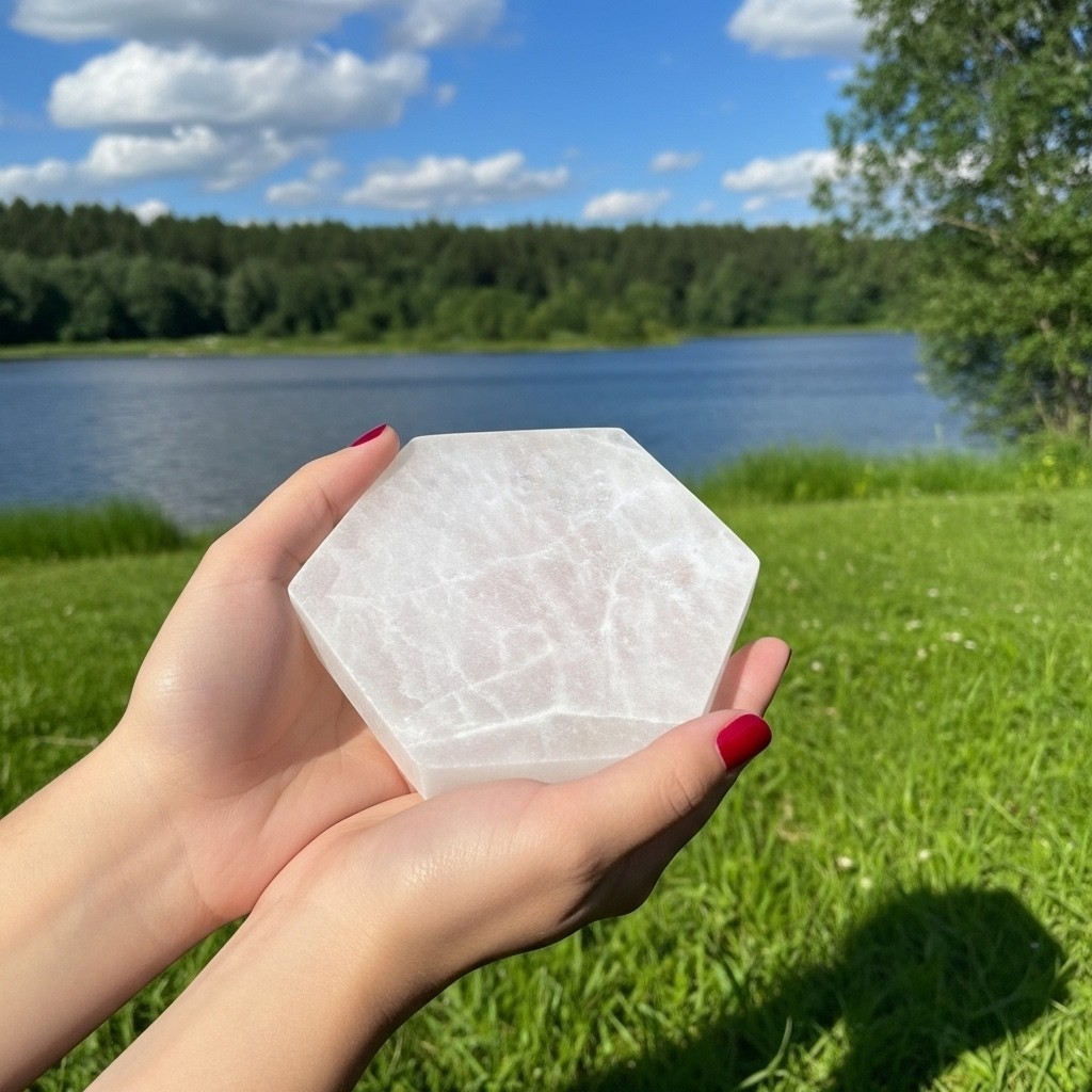 Octagonal Selenite Plate –Reiki Energy Cleansing & Charging Crystal from morocco