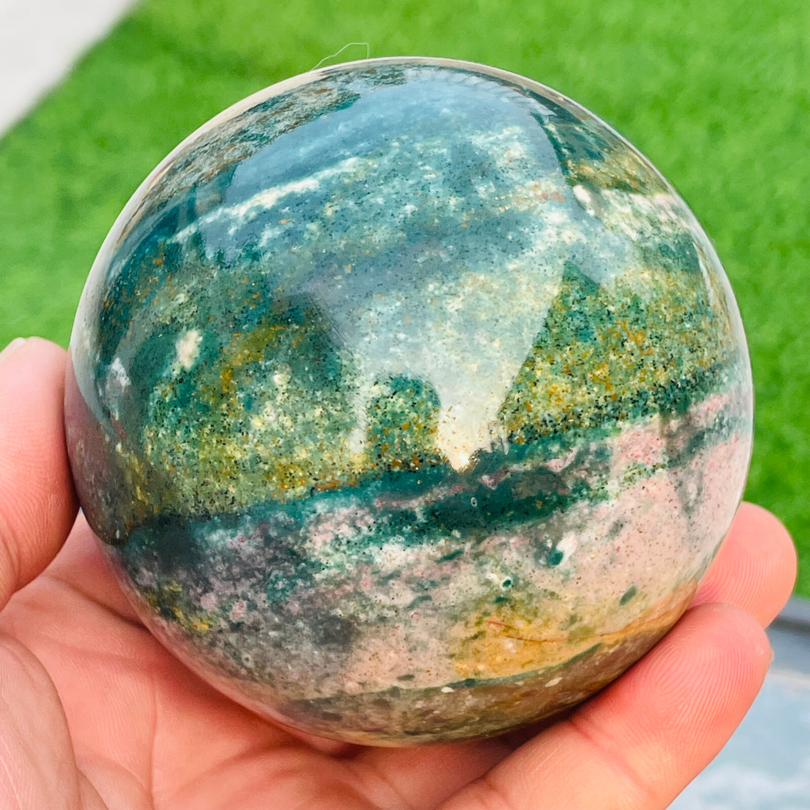 756g Rare Natural Colourful Ocean Jasper Quartz Crystal Sphere Ball Healing