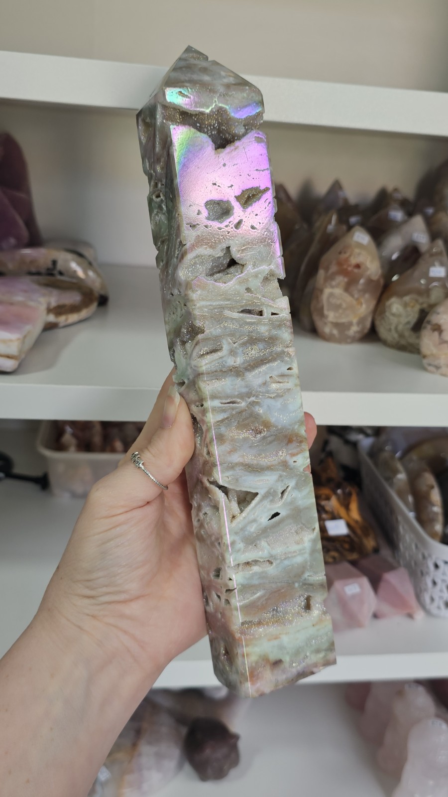 large Druzy Rainbow Angel Aura sphalerite crystal tower 755g 26.2cm