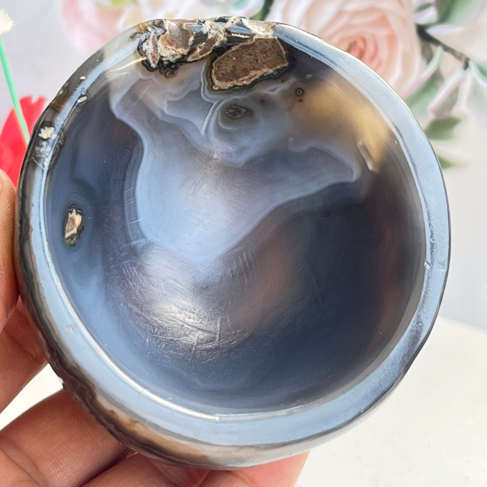253 TOP Rare Natural Agate ashtray Polished Coin Dish Madagascar MD56