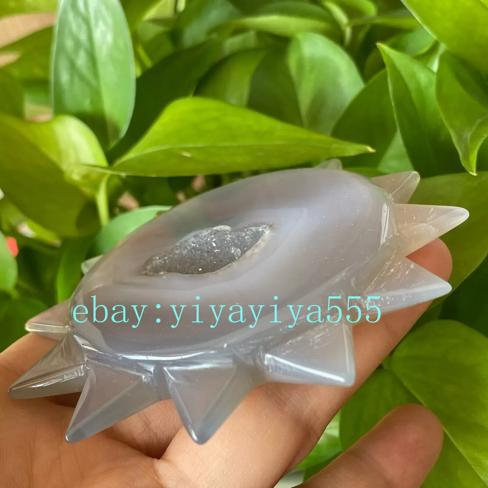 Natural Geode Agate quartz Hand Carved sun Quartz Crystal Healing