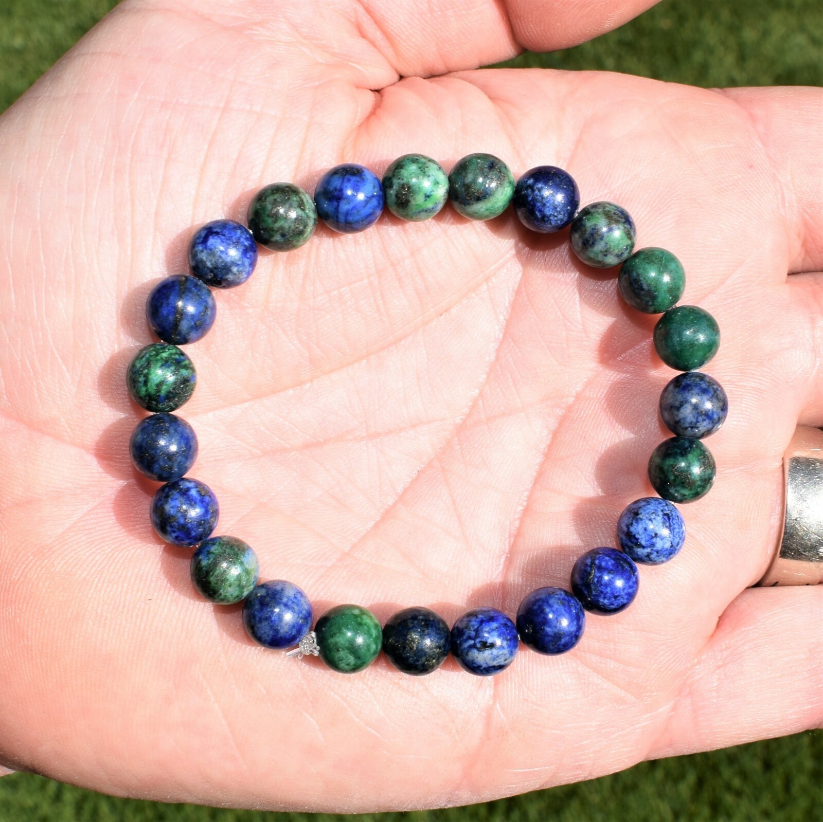 CHARGED Natural Lapis Crystal 8mm Bead Bracelet Simulated Azurite Malachite