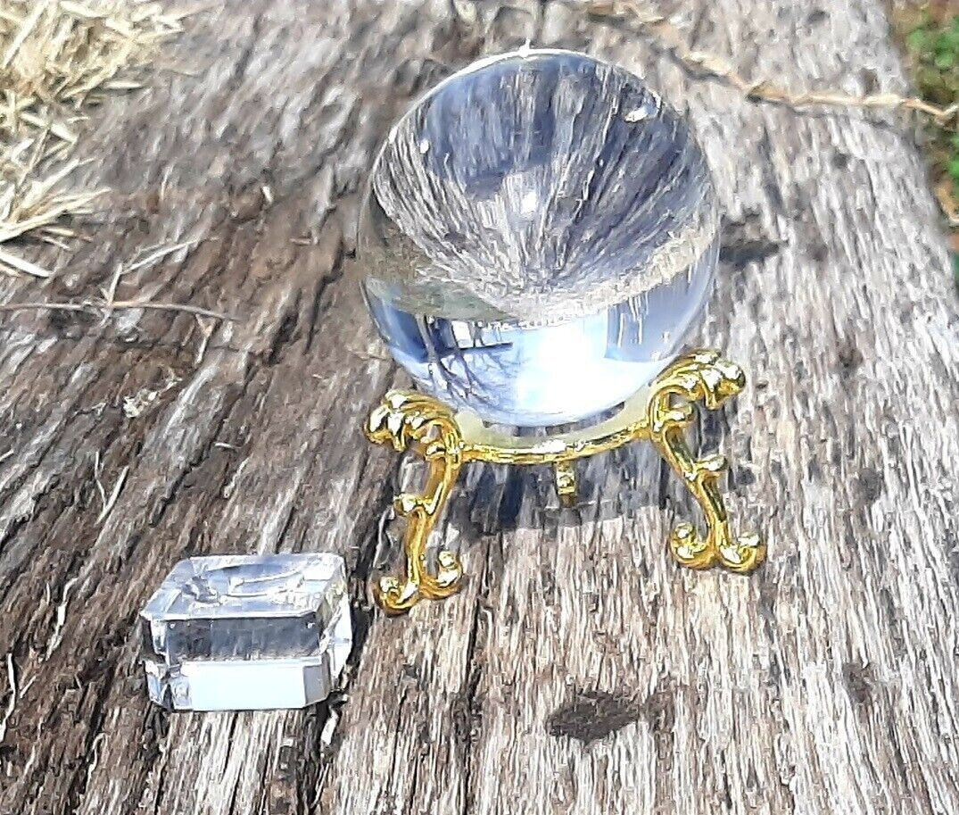 Clear Crystal Ball K9 Sphere 50mm + Gold/Silver stands&Crystal Stand in Gift Box