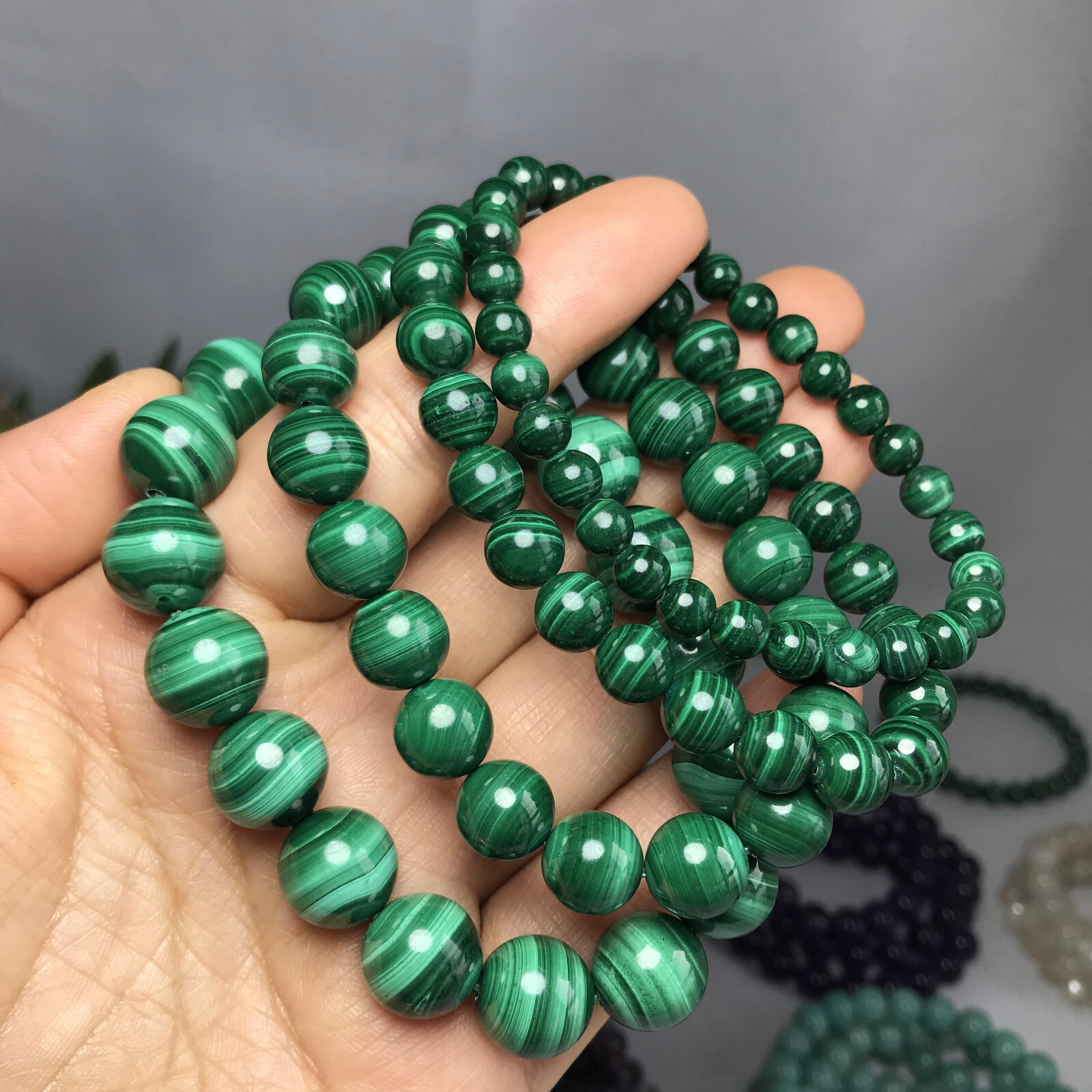Natural malachite Polish stone bracelets Crystal ball sphere Specimen 6-12mm