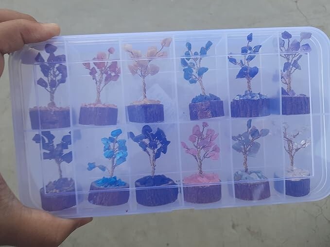 12Pcs Set Crystal Tree Box Handmade Crystal Multi Stone Trees Home Office Decor