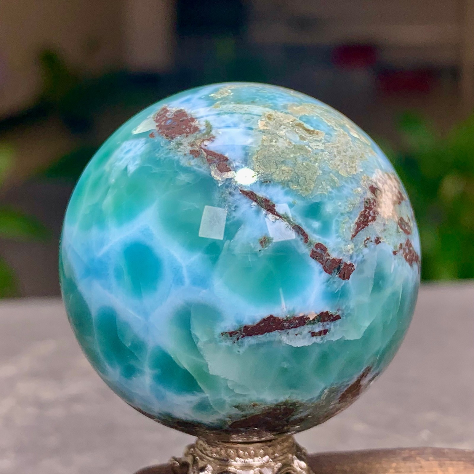 104G Natural larimar Gorgeous rough Crystal Sphere Ball Healing
