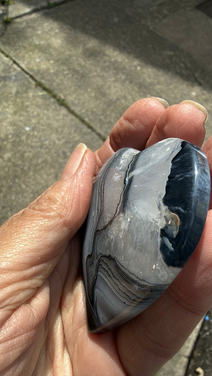 Black and clear banded Botwana Agate Natural Crystal Heart Polished Success 83g