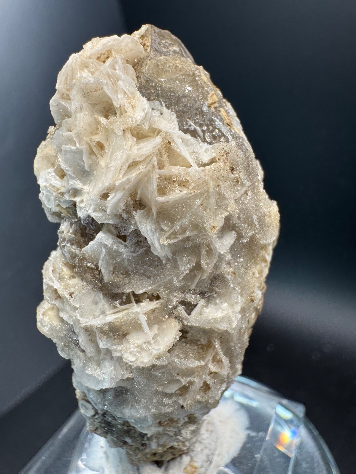 6486 Druzy Petal Calcite on Double Terminated Candle Quartz Inner Mongolia 62g