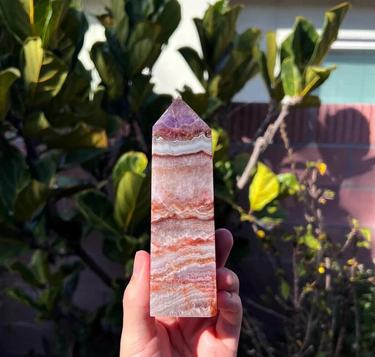 AA+ Grade Amethyst Lace Agate Tower Point – Healing Crystal for Meditation Gift