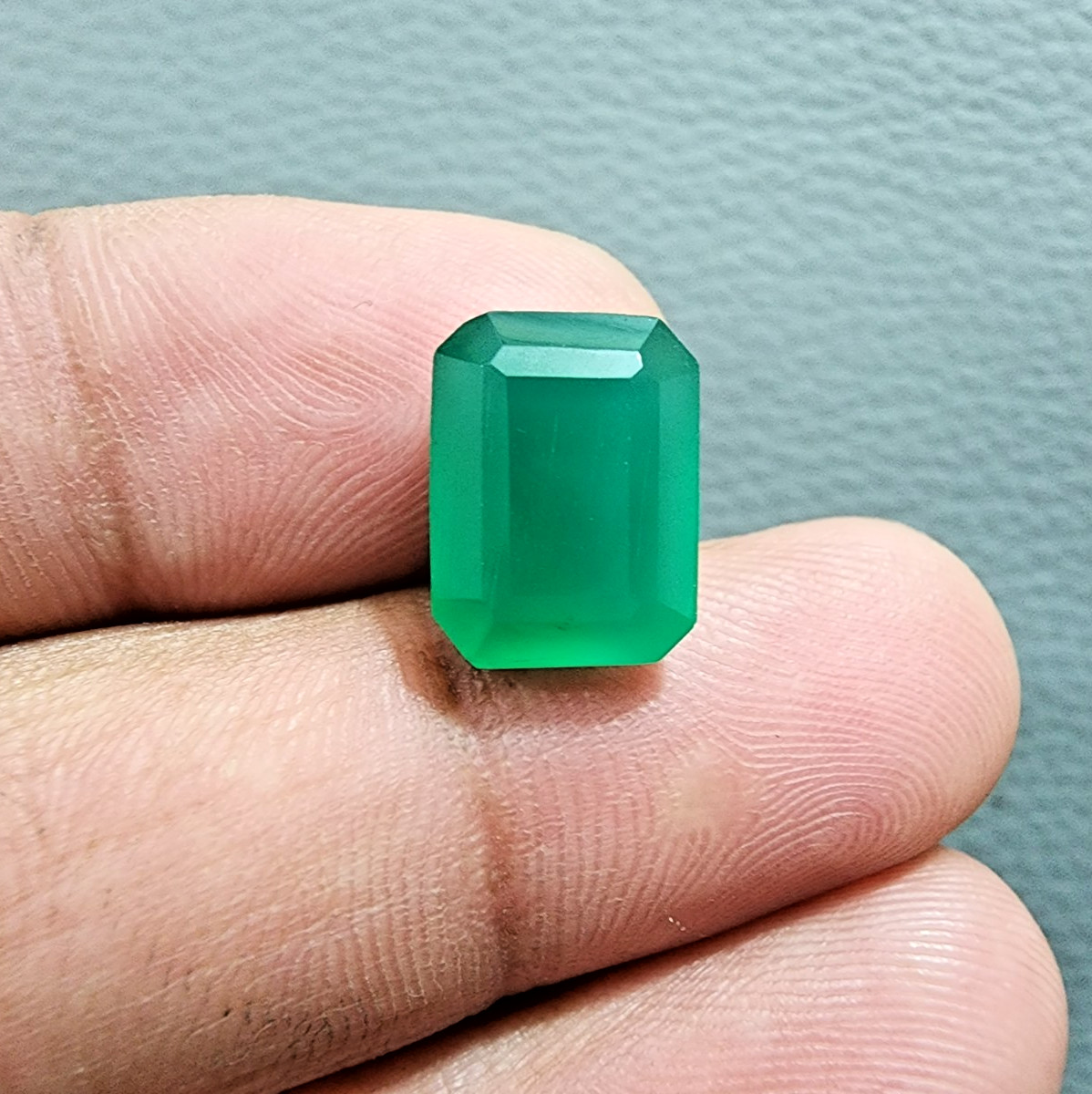 13X10X7MM Green Onyx Faceted Emerald Cut Loose Gemstone Jewelry For Ring 8 Crt