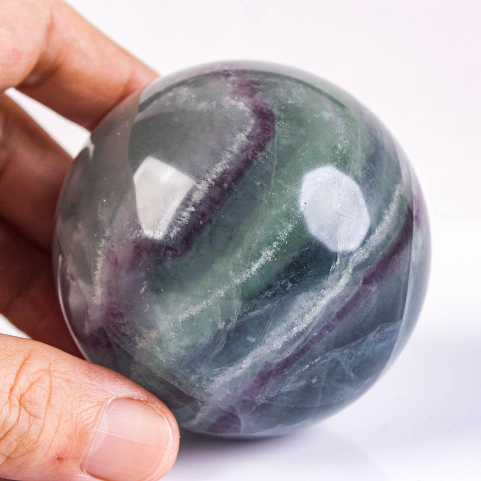 2.6″ 15.9oz Rainbow Fluorite Sphere Crystal Ball Natural Banded Mineral Specimen
