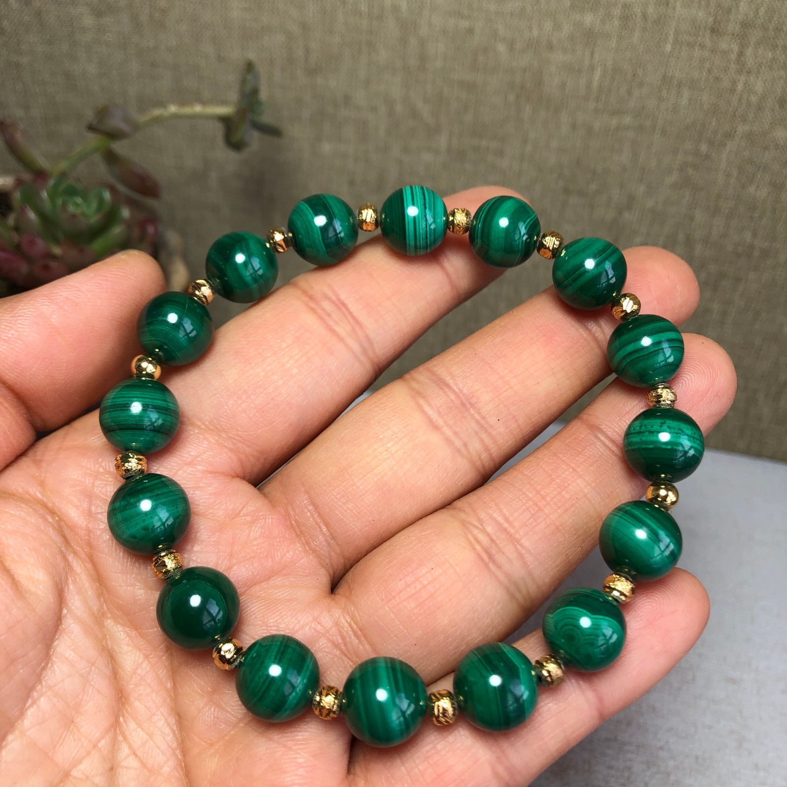 12mm Natural malachite gemstone Crystal chain beads bracelet 38-39g A4100