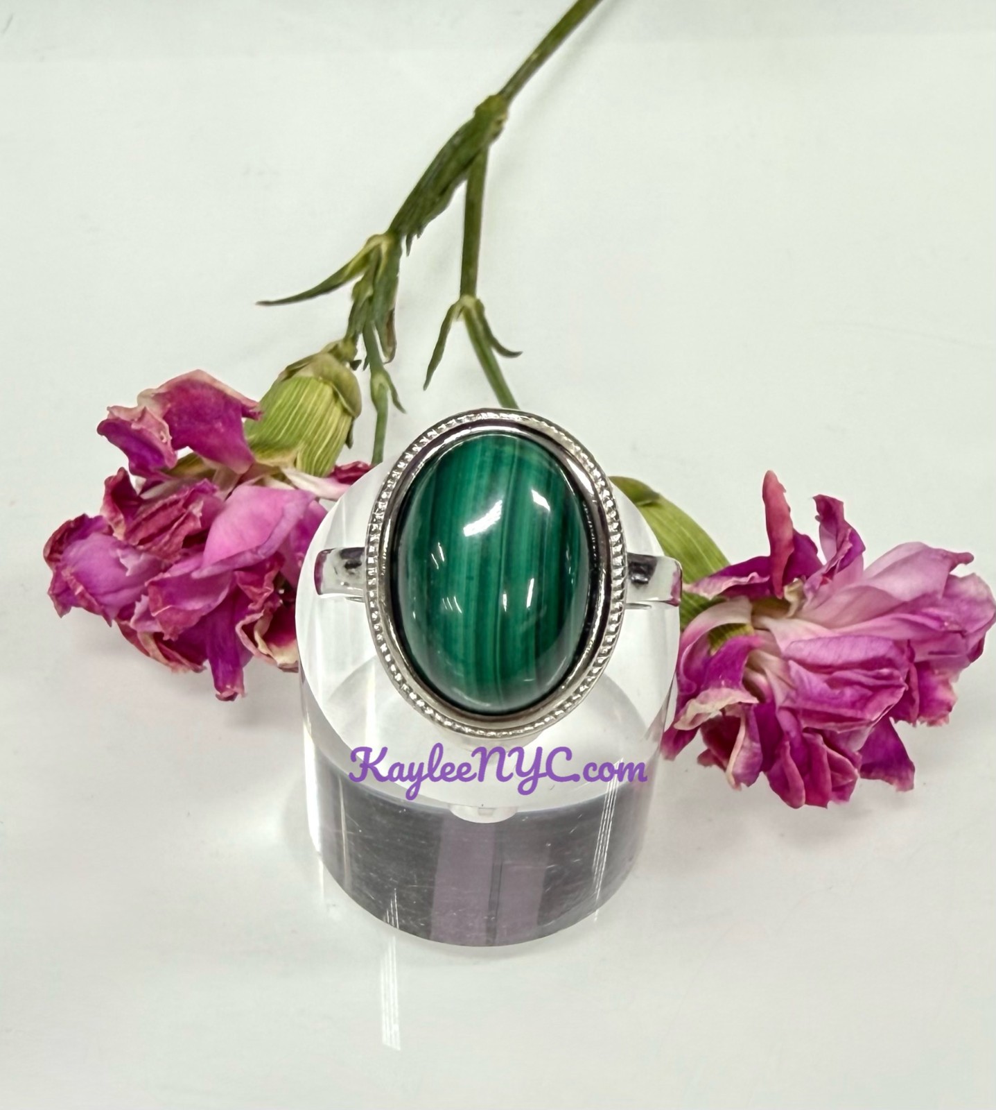 Wholesale Lot 7 Pcs Natural Malachite White Bronze Rings Crystal