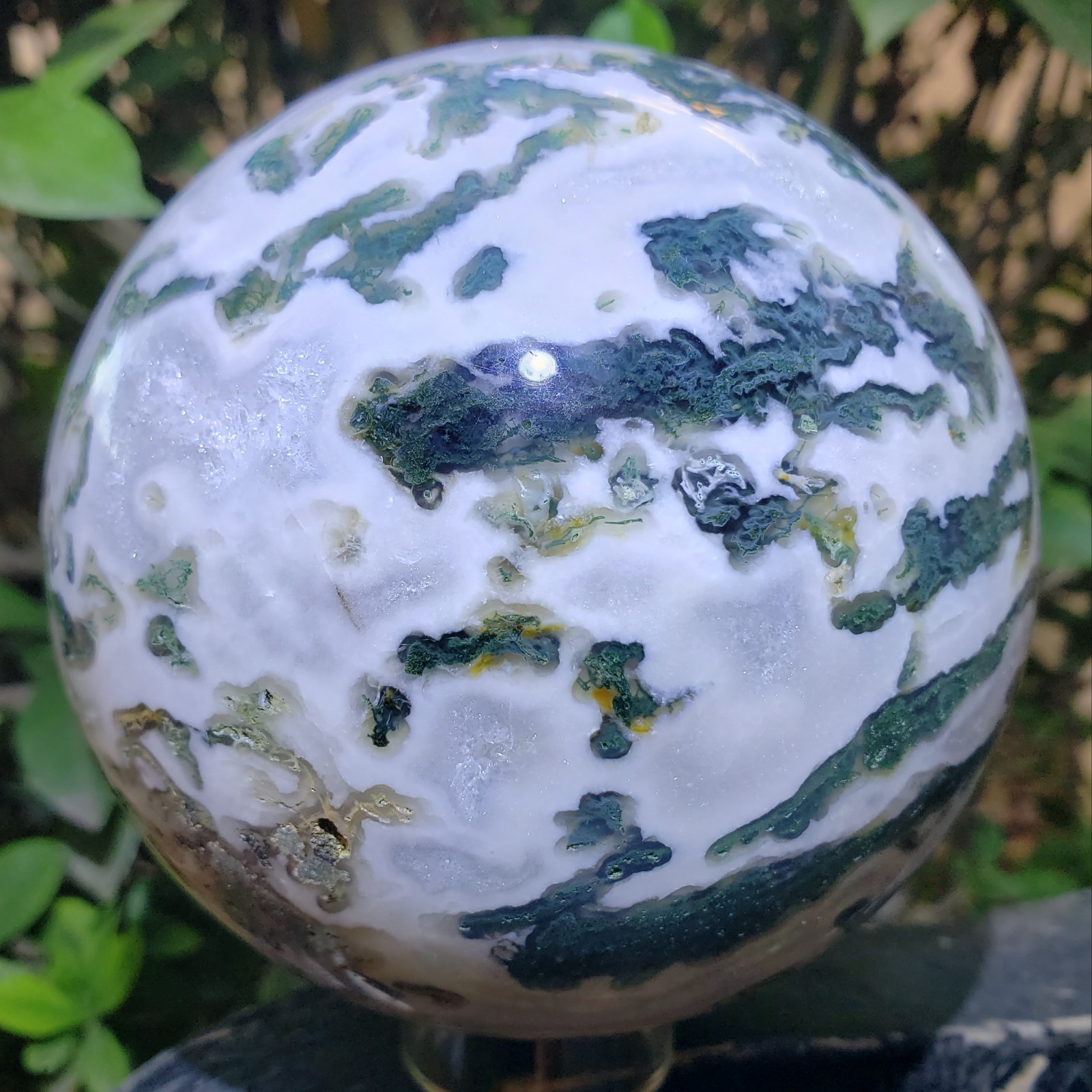 4″ Green Moss Agate Quartz Crystal Mineral Sphere Ball Orb UV Druzy, 1427g