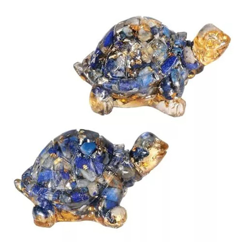 Natural Lapis Lazuli Quartz Crystal Tortoise Epoxy Resin Gemstone Turtle Healing