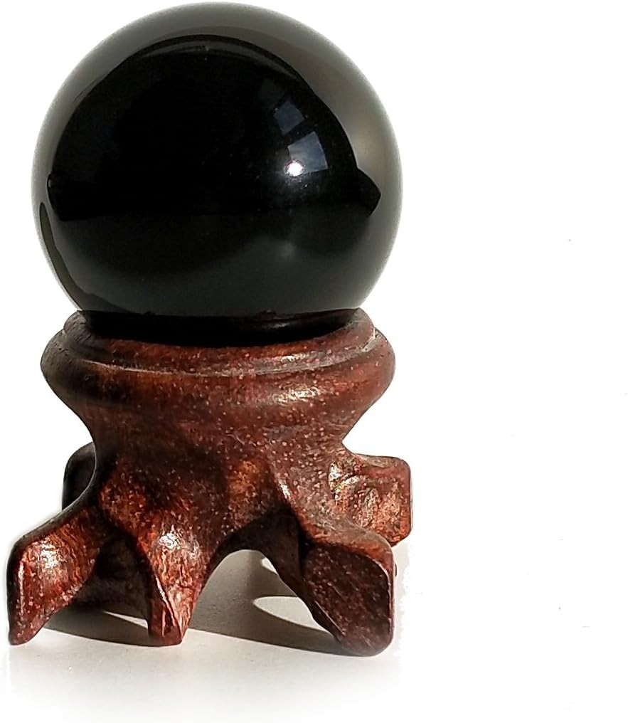 Obsidian Sphere for Meditation and Feng Shui with Wooden Stand 30mm Black Cry…
