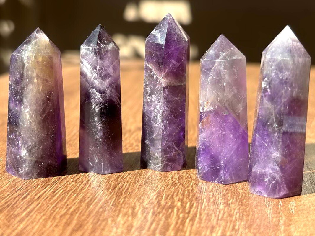 5pcs Small Amethyst Quartz Crystal Tower Point Wand Healing 40-50mm