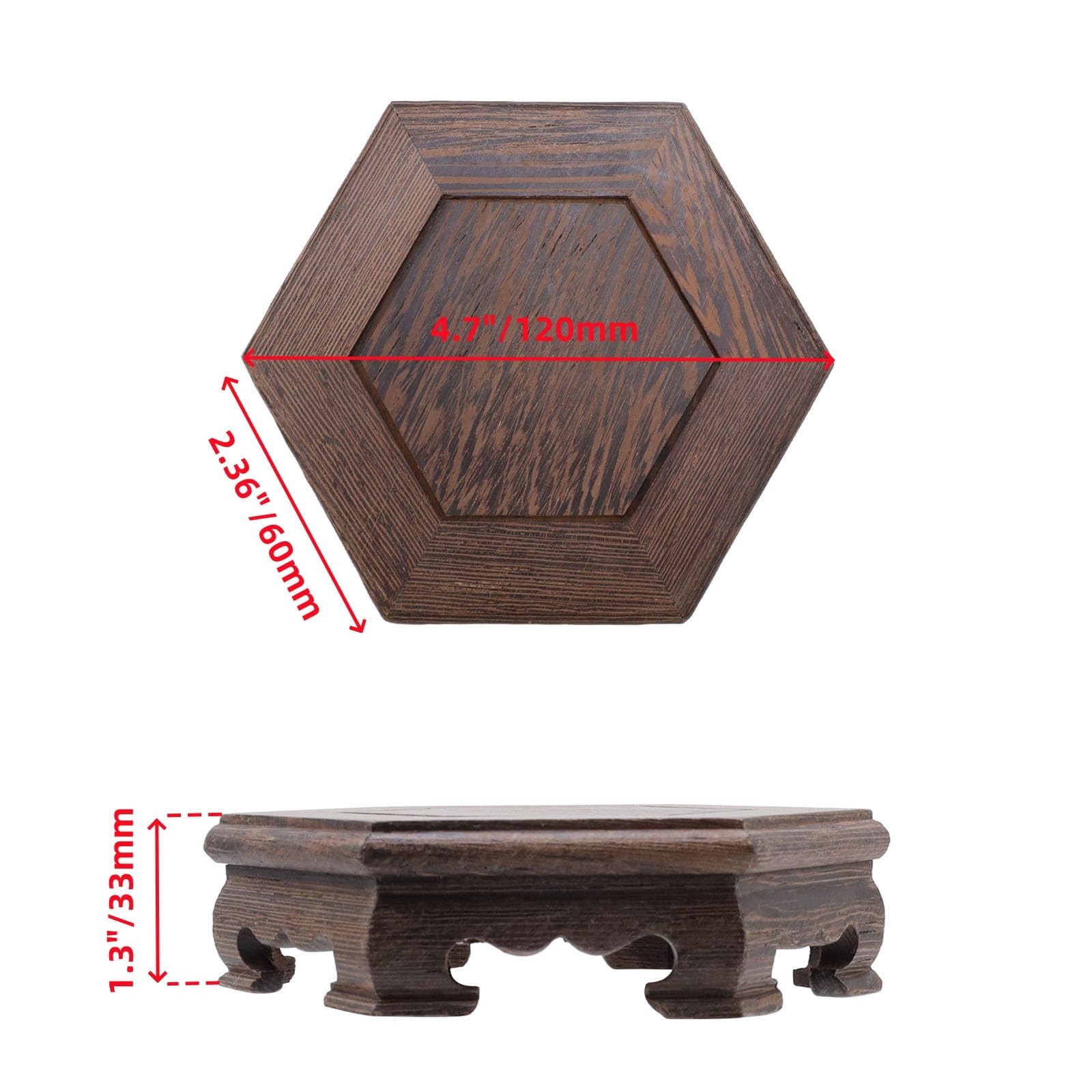 Traditional Craft Wooden Base Wood Display Stand Oriental Hex Shape Pedestal