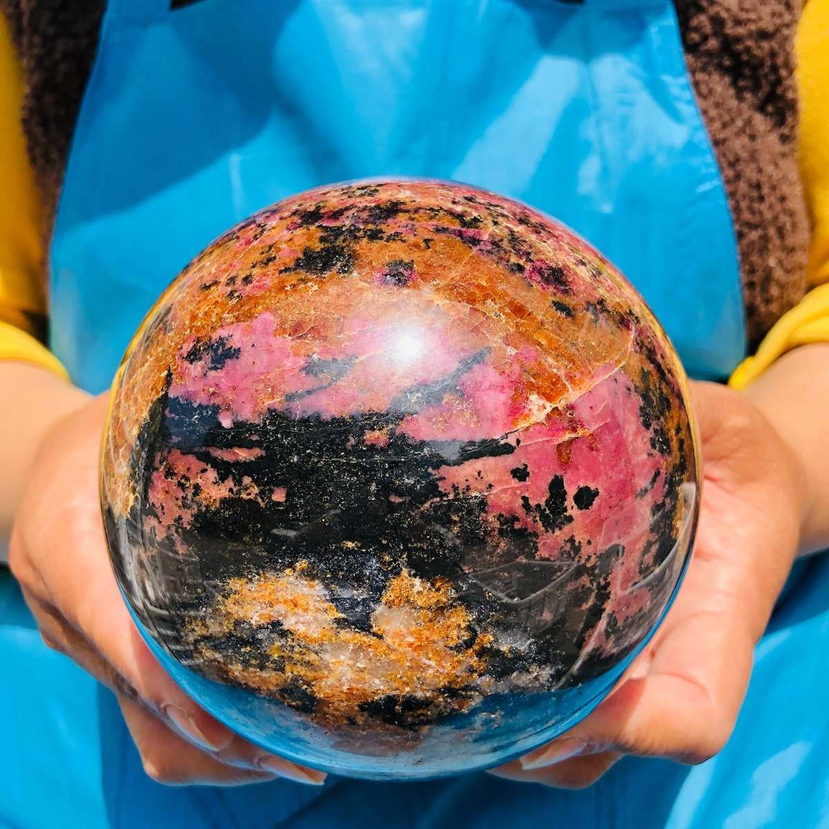 6.24 LB Natural Rhodonite Crystal Sphere Pink Black Healing Gem Stone 4773