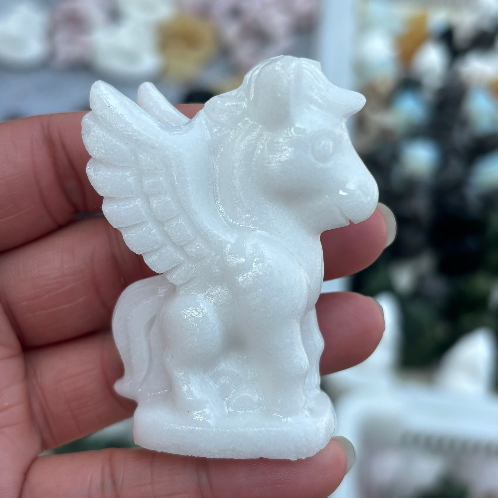1pc Natural White Jade Quartz Crystal Carved Pegasus Polished Reiki Healing