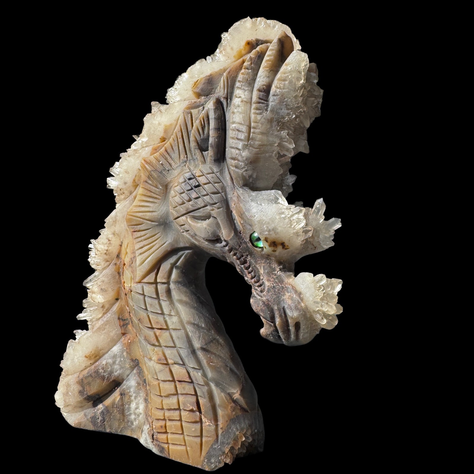 Hand Carved Crystal Cluster Dragon Head Sculpture – Prismatic Sovereign of Light