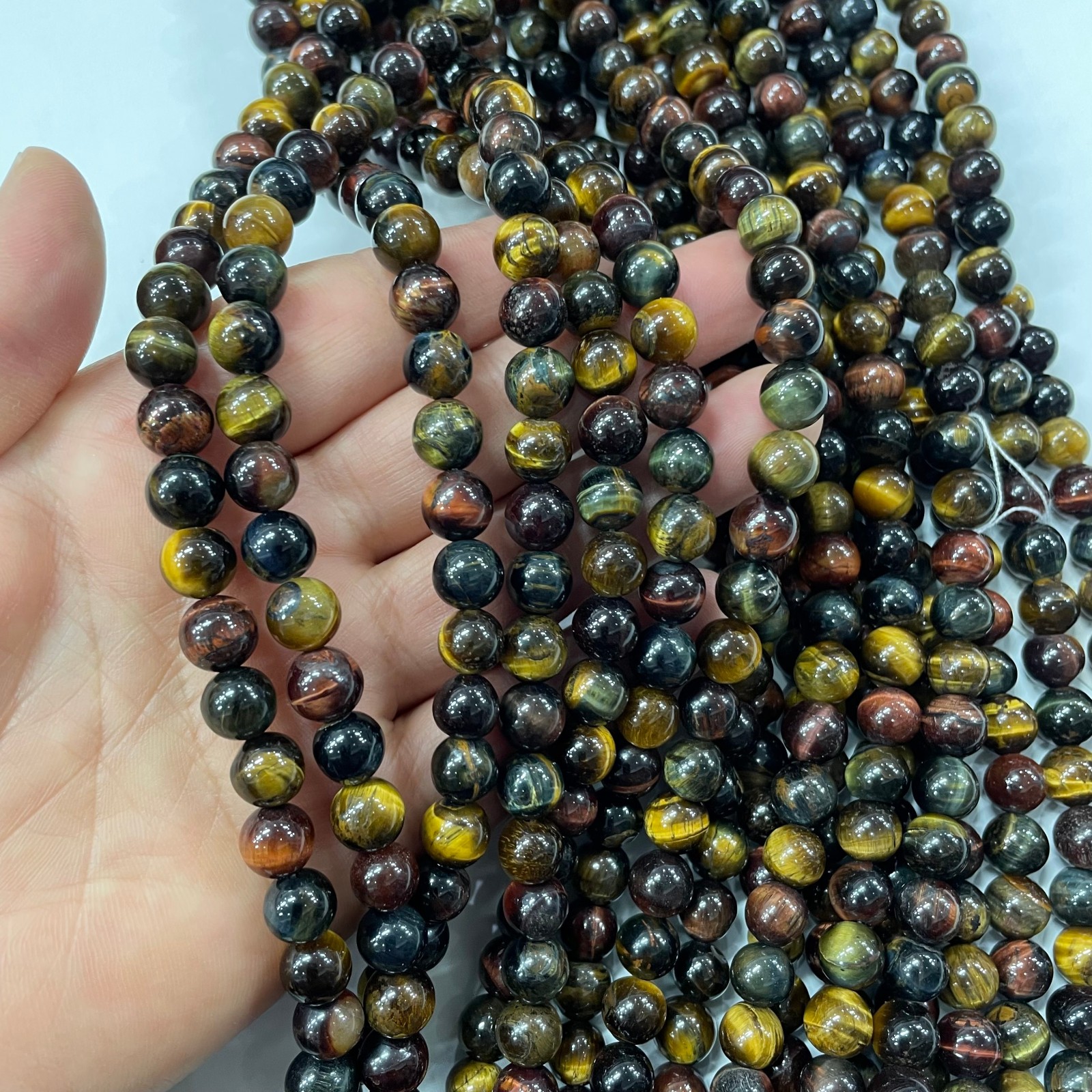 8mm Colored tiger eye stone round bead crystal string, 1 strand