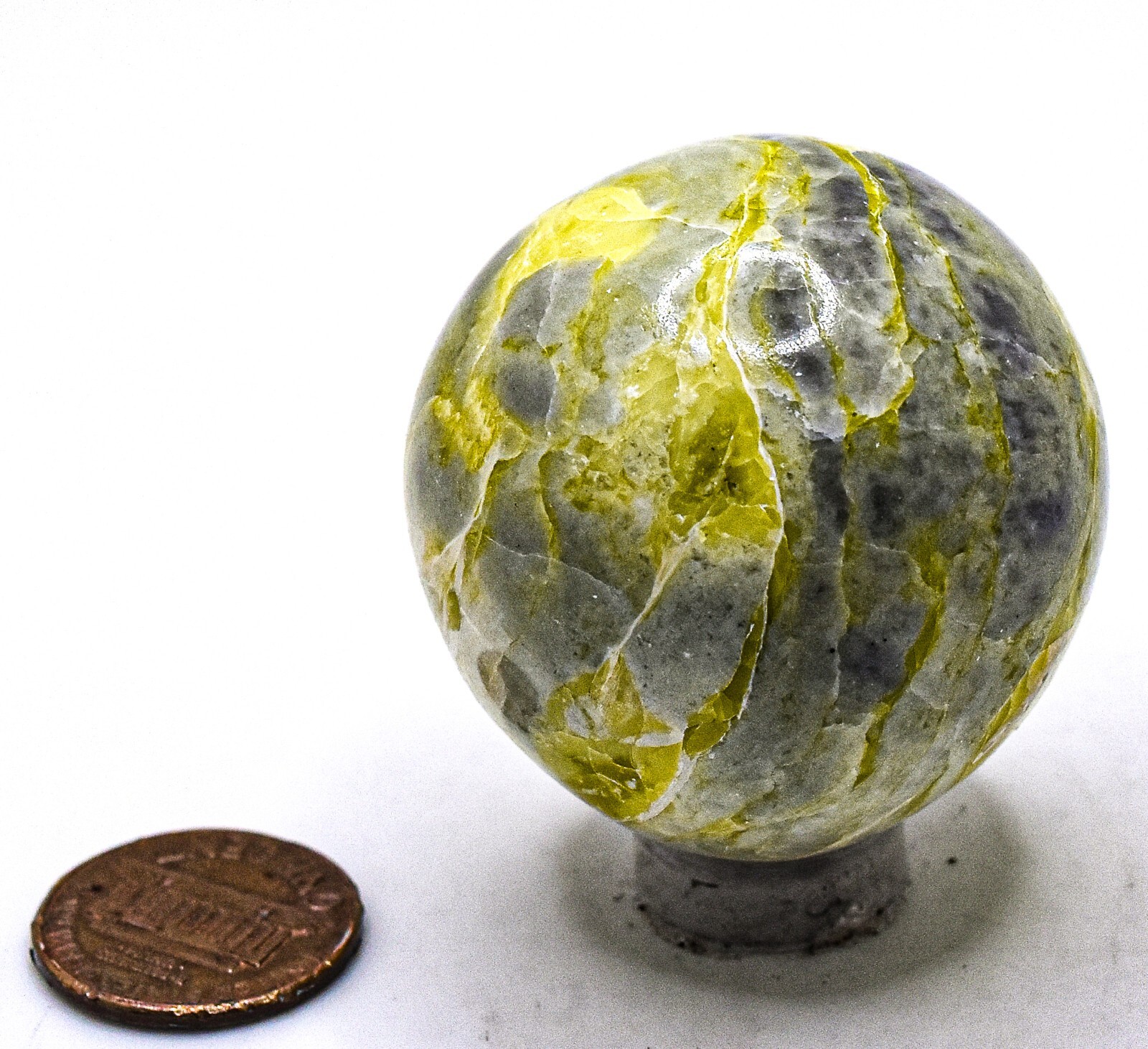 39mm Silverish Yellow Serpentine Sphere Polished Healerite Crystal Mineral India