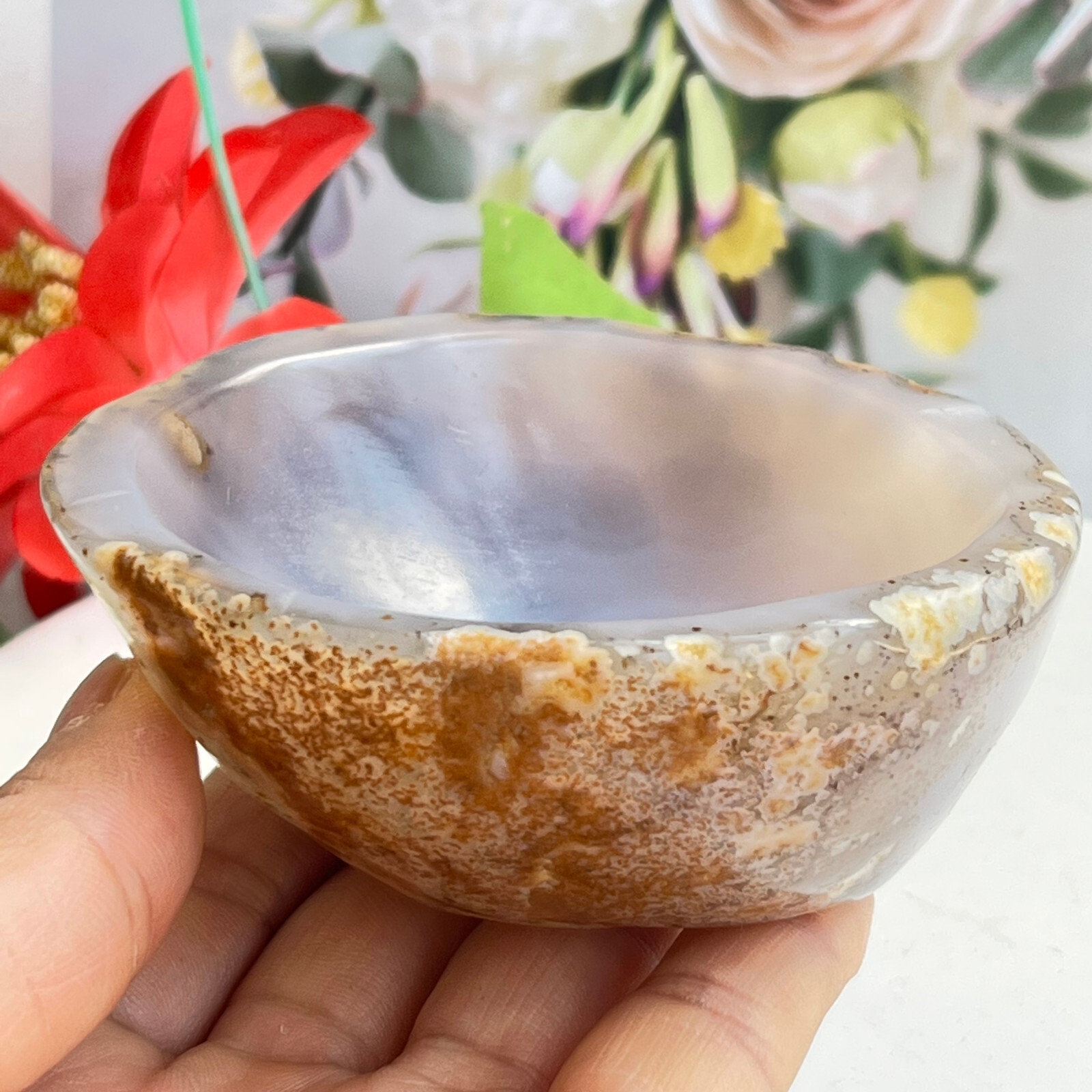 257g TOP Rare Natural Agate ashtray Polished Coin Dish Madagascar MD9