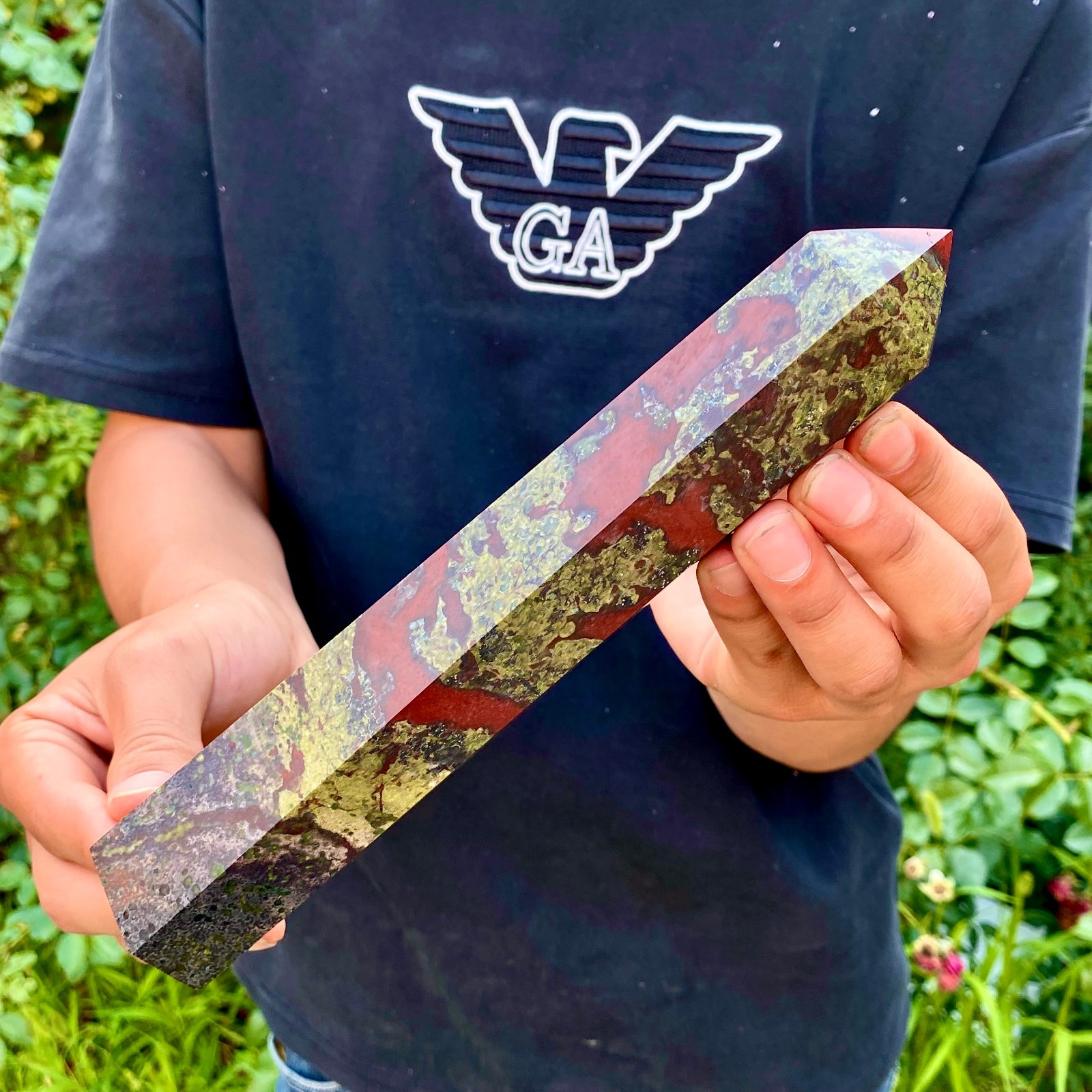 1.5LB Natural dragon blood stone Column Quartz Crtal Obelisk Energy Healing