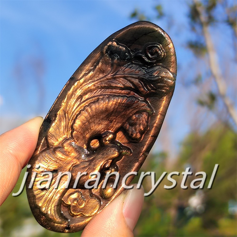 Rare Natural Labradorite Carved Phoenix Totem Quartz Crystal Skull Healing 1pc